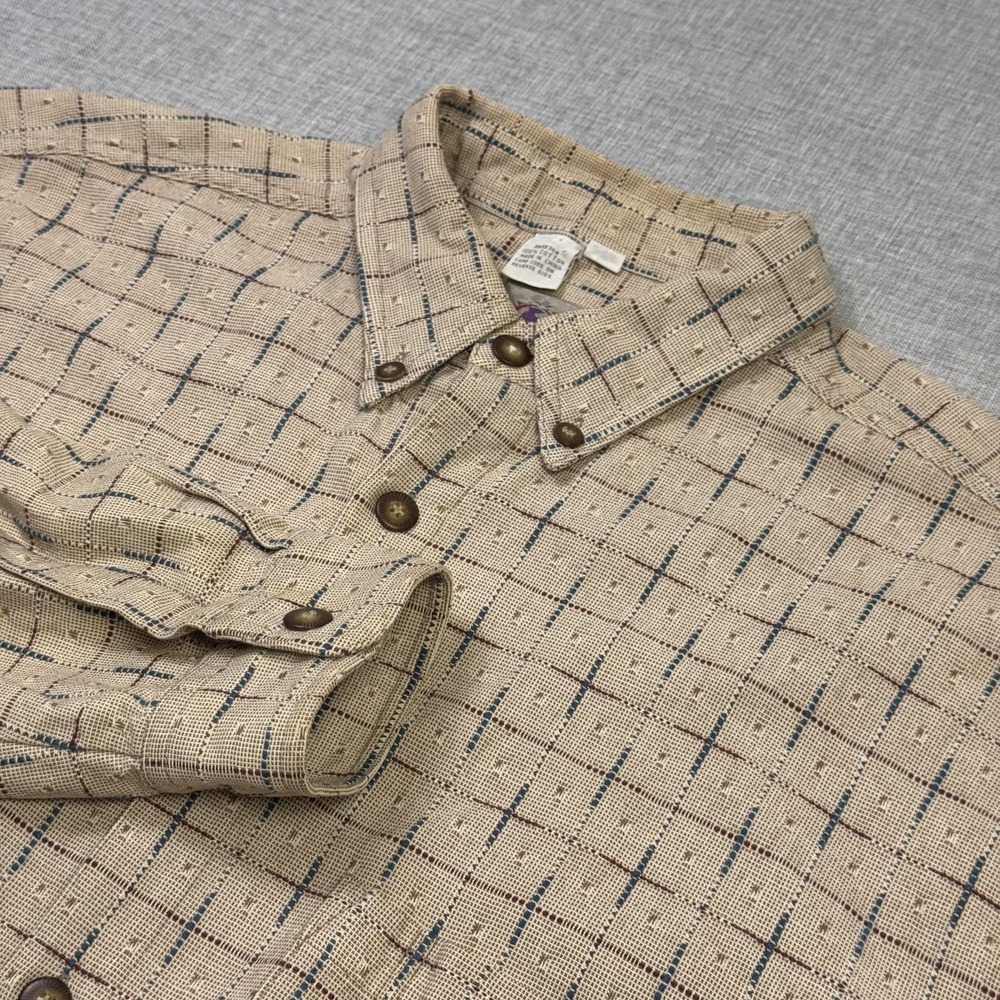 The Territory Ahead Button-Up Shirt Mens‎ XL Beige Check Big & Tall Long Sleeve